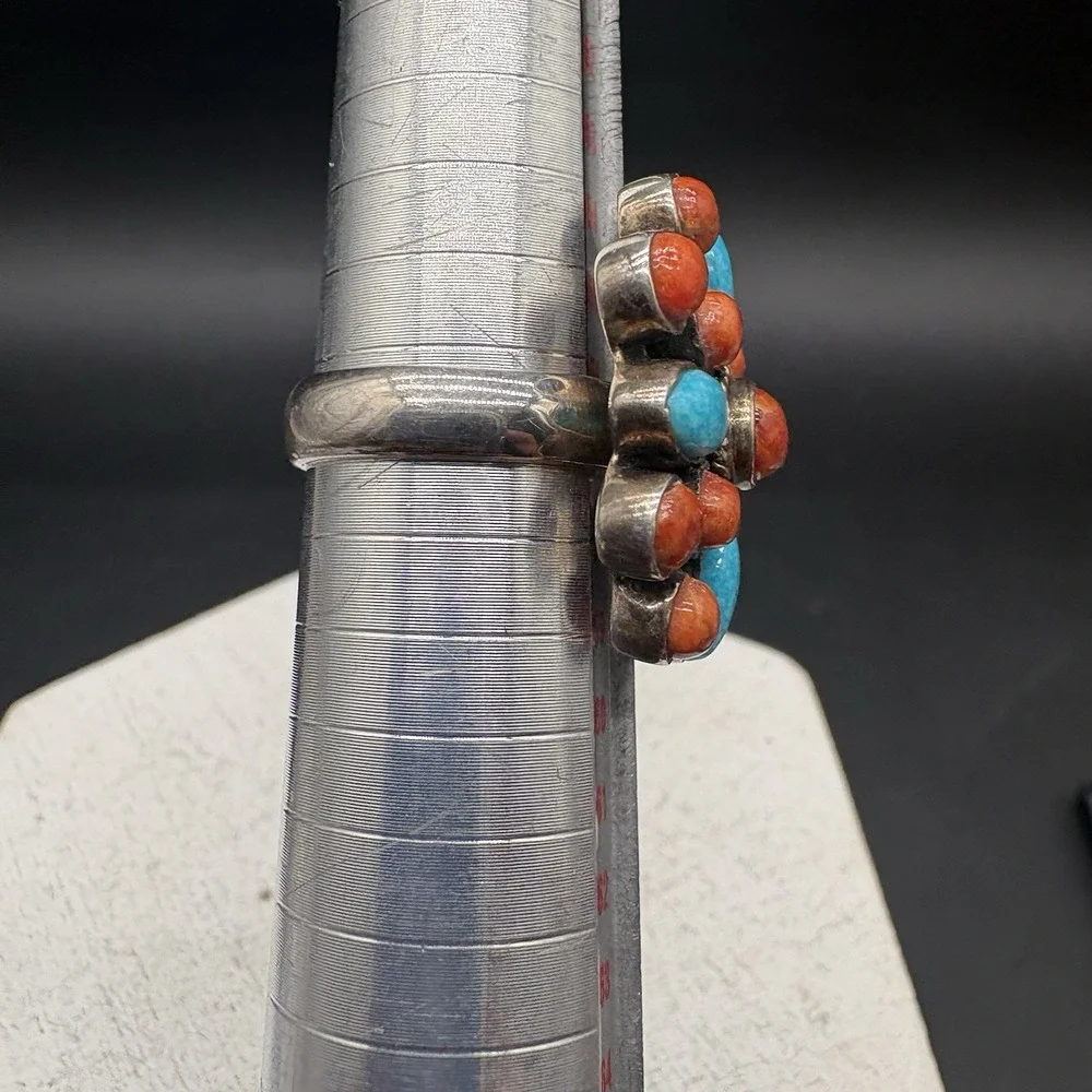 Anja Ring Women Size 8 Sterling Silver Orange Blue Turquoise Spiny Oyster Exc